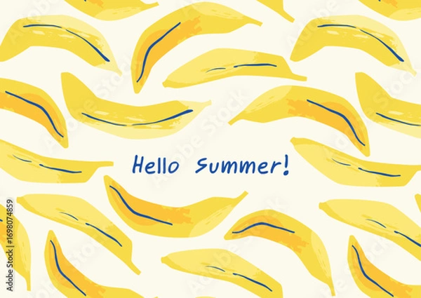 Fototapeta Hello summer. Vector illustration of abstract bananas. Design for poster, card, flyer, cover and other