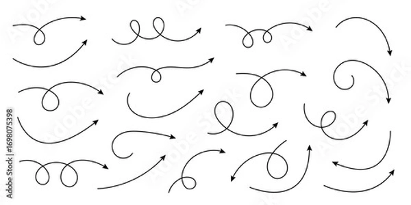 Fototapeta Doodle Arrows Set – Curved and Twisted Hand Drawn Arrows