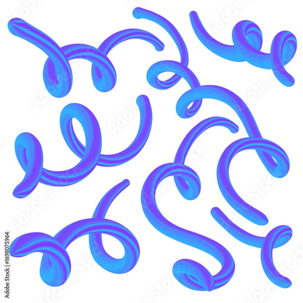 Obraz Abstract swirling blue purple hand drawn artistic spirals organic fluid shapes dynamic movement isolated on transparent background Hand Draw Line ART