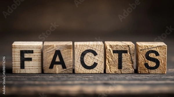 Fototapeta Closeup of Wooden Block with Striking Facts Text, Perfect for Modern and Minimalist Designs, Inspiring Creativity and Intellectual Curiosity.