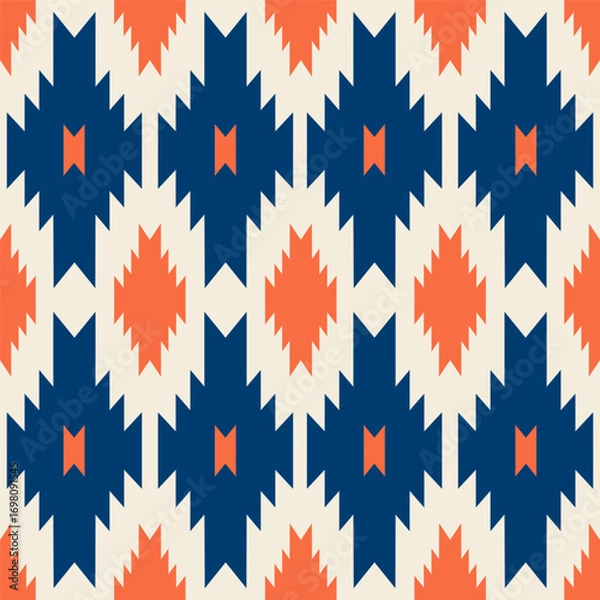 Fototapeta Modern colorful southwestern pattern. Vector aztec southwestern navajo geometric shape seamless pattern. Ethnic geometric pattern use for fabric, textile, home decoration elements, upholstery, etc