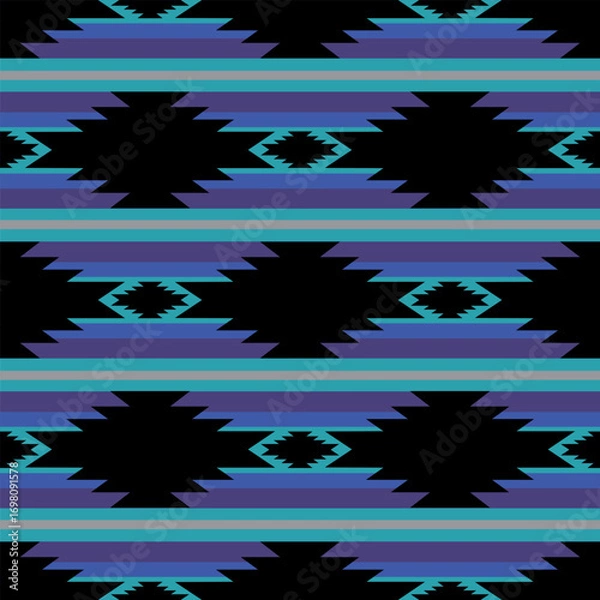 Fototapeta Modern southwestern stripes pattern. Vector vibrant aztec southwestern navajo geometric shape seamless pattern. Ethnic geometric pattern use for fabric, textile, home decoration elements, upholstery.