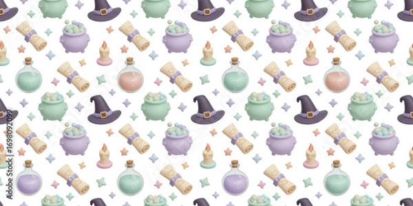Fototapeta Pastel Witchcraft Seamless Pattern:  Charming Halloween Design