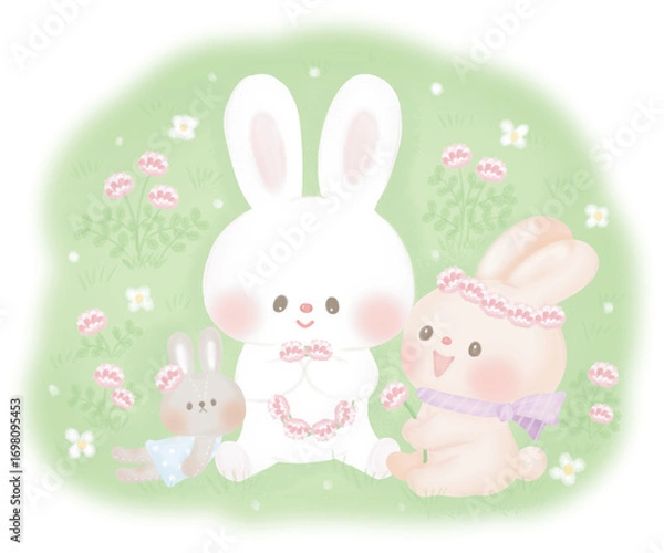 Obraz 仲良しのかわいいうさぎ と ぬいぐるみのうさぎ