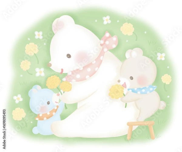 Obraz 仲良し くまの親子_花のプレゼントを贈る