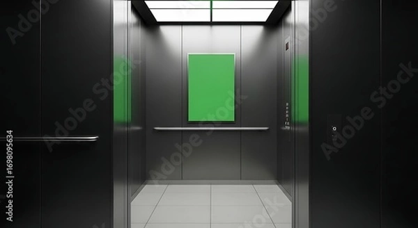 Obraz Modern Elevator Interior with Green Advertisement Space