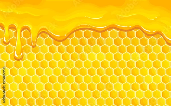 Fototapeta 垂れるはちみつとハニカム背景