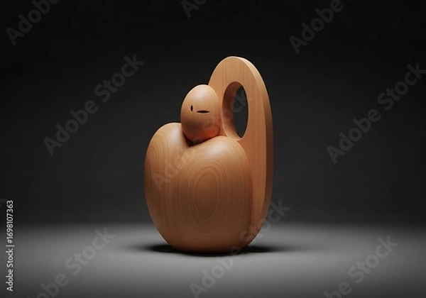 Fototapeta Elegant minimal wooden sculpture resembling a person with abstract design