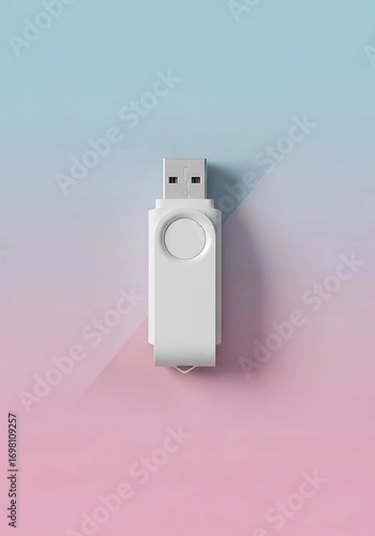 Fototapeta Minimalist white usb drive over pastel color gradient background layout