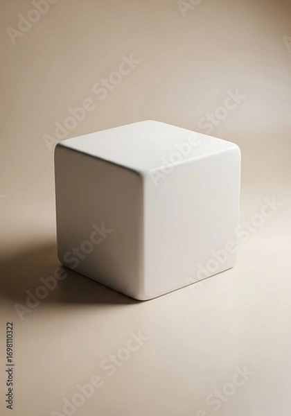 Fototapeta Modern Minimalist Cube on Neutral Surface, Geometric Simplicity Design