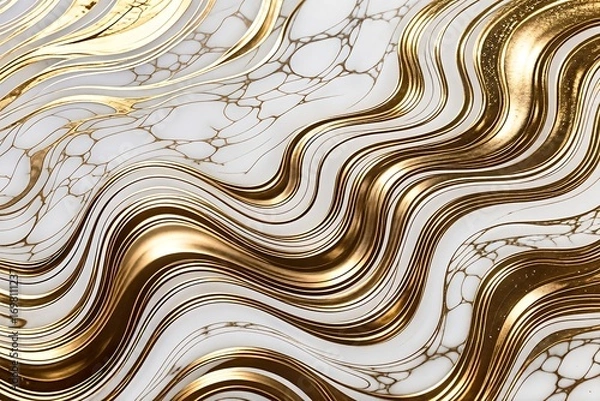 Fototapeta Gold & White Marble Waves Abstract Texture - Abstract art