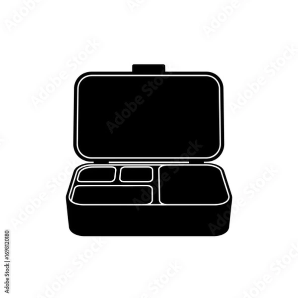 Fototapeta Black silhouette of an open compartmentalized lunch box