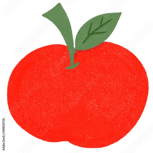 Fototapeta A simple hand-drawn red apple illustration with a green stem and leaf.