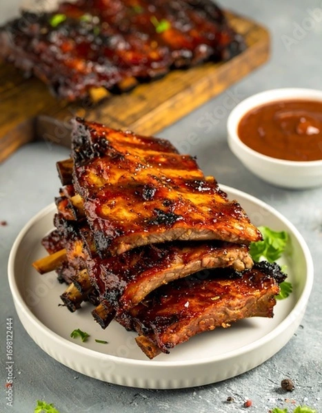 Obraz Stacked BBQ ribs on a plate