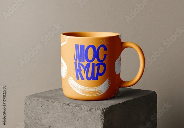 Obraz Ceramic Coffee Mug Mockup – Realistic Cup with Handle on Concrete Stand