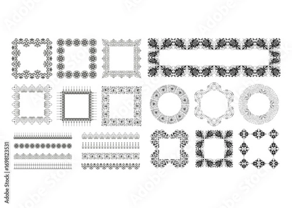 Fototapeta Ornamental Decorative Frames, Brush and Borders Set – Vintage Vector Collection