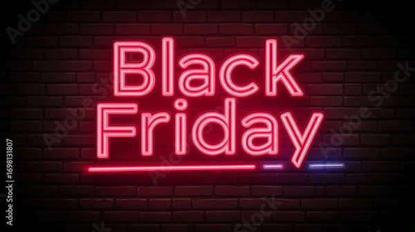 Fototapeta Black Friday Neon Sign: Capturing the energetic ambiance of the day with this neon sign, exuding a vivid glow amidst the backdrop. 