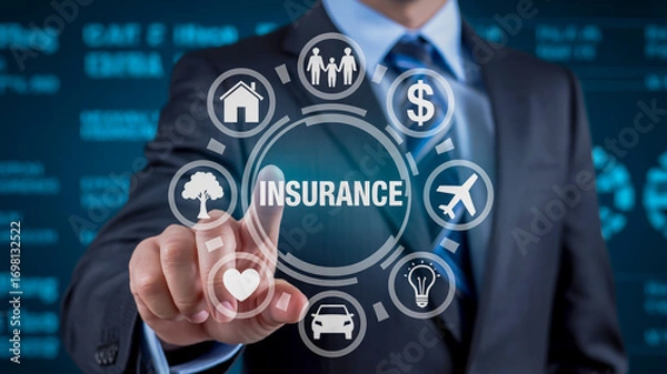 Obraz Businessman touching digital circle of insurance icons representing protection and security