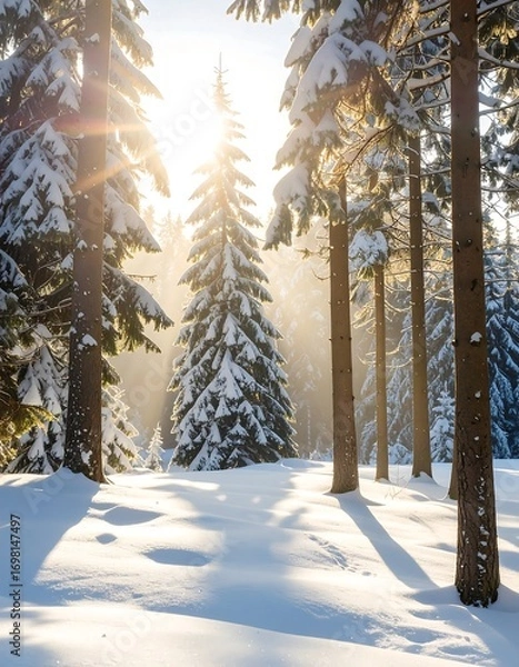 Obraz Sunlit snowy forest