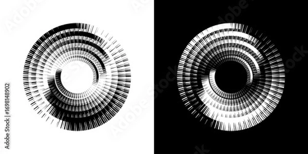 Fototapeta Dynamic abstract spiral sound wave rhythm lines. Circular spiral sound wave rhythm of lines. Circular futuristic abstract lines, black and white background.