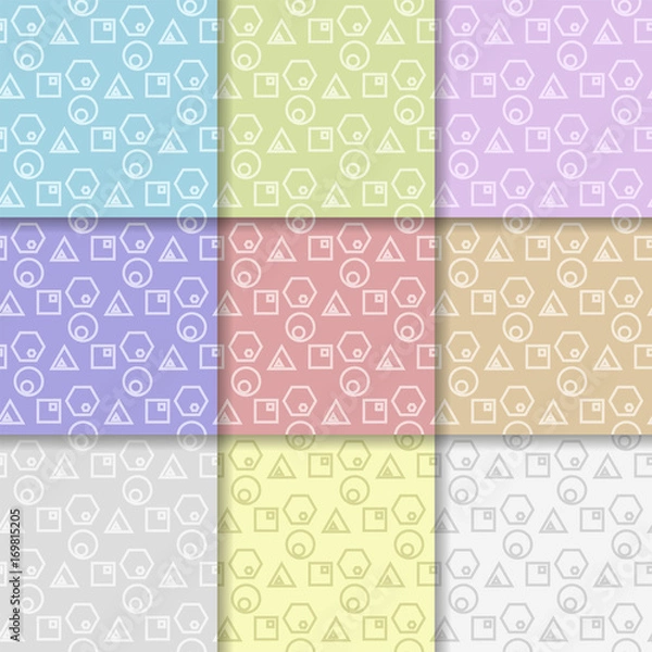Fototapeta Geometric set of multi-colored seamless patterns for design