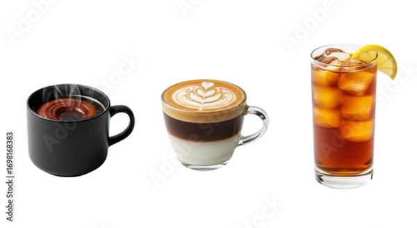 Fototapeta Three different hot and cold drinks isolated on transparent background