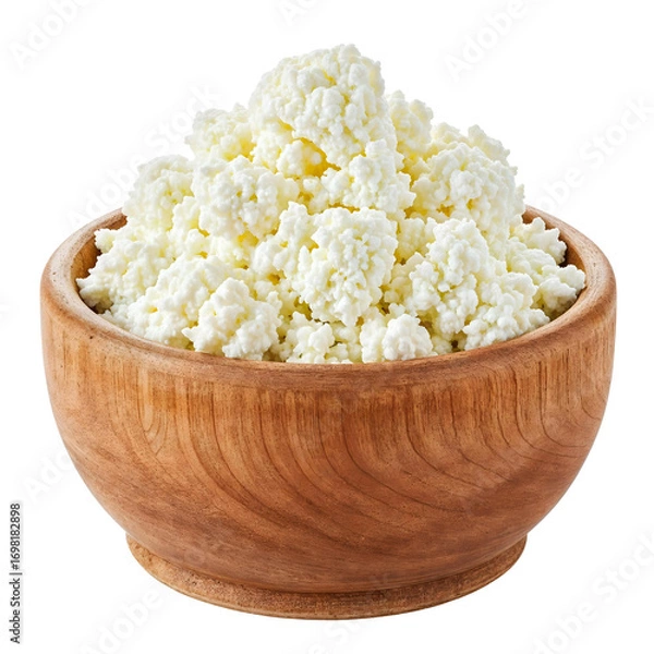 Fototapeta Curd cheese in a wooden bowl , isolated on transparent background, png