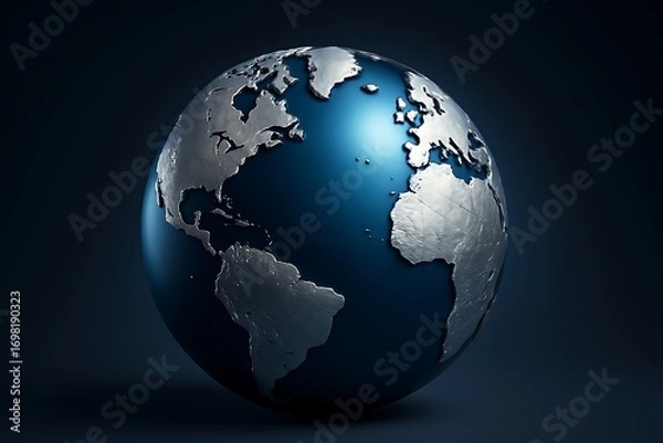 Fototapeta Shiny blue earth egg shaped globe on dark background