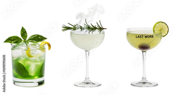 Fototapeta Three different cocktails isolated on transparent background, close up