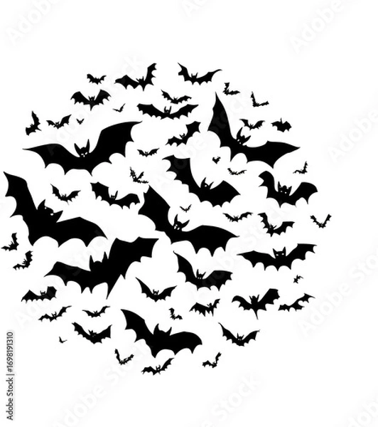 Fototapeta Silhouetted Bats In Flight Against A Transparent Background Creating A Dark Atmosphere Of Movement