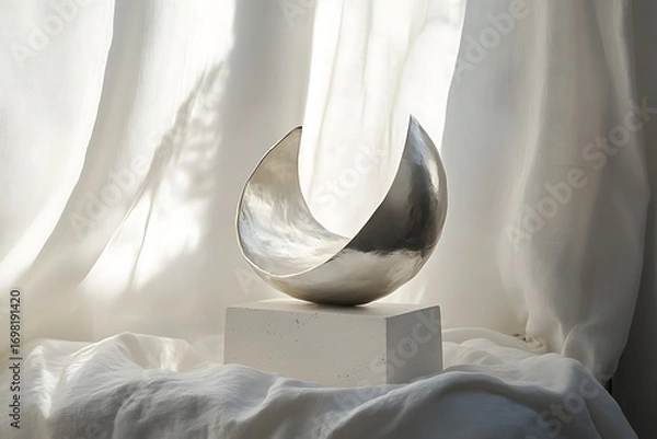 Fototapeta A minimal chic corner featuring a contemporary sculpture displayed on pedestal.