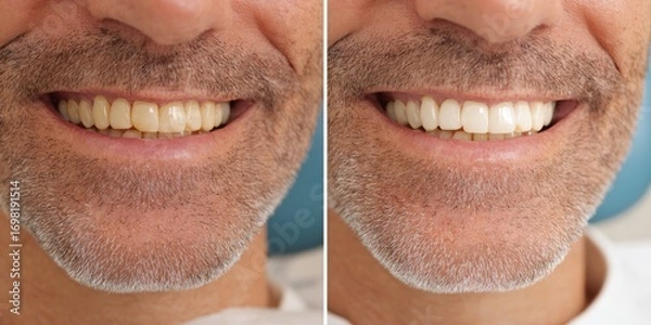 Fototapeta Detailed comparison of dental improvements showing teeth before and after treatment in a clinical setting