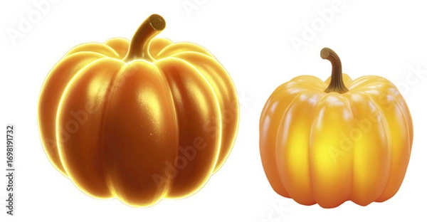 Fototapeta Two Unique Pumpkins with Different Textures and Shapes on Transparent Background
