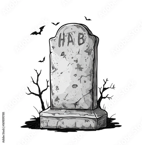 Fototapeta Weathered Tombstone Marking the Final Resting Place in a Cemetery Setting with Detailed Carvings