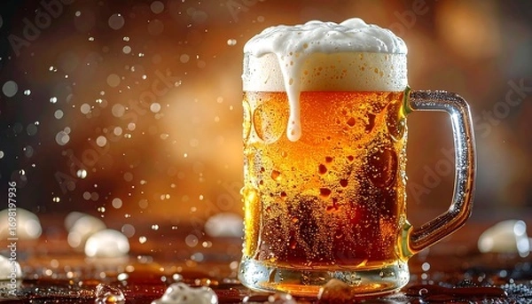 Fototapeta Refreshing beer with foam top