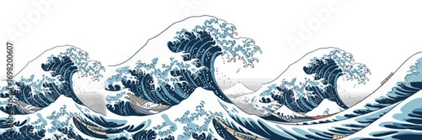 Obraz Great wave off kanagawa art print featuring powerful ocean waves and small boats a classic japanese ukiyoe woodblock print perfect for wall decor and showcasing japanese art history