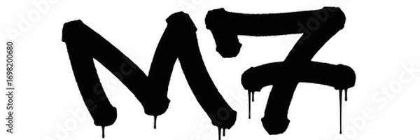Obraz Black graffiti art featuring the letter m and the number 7 with dripping paint effect perfect for urban designs street art projects or edgy graphic elements