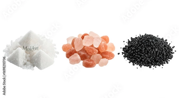 Fototapeta Three types of salt isolated on transparent background