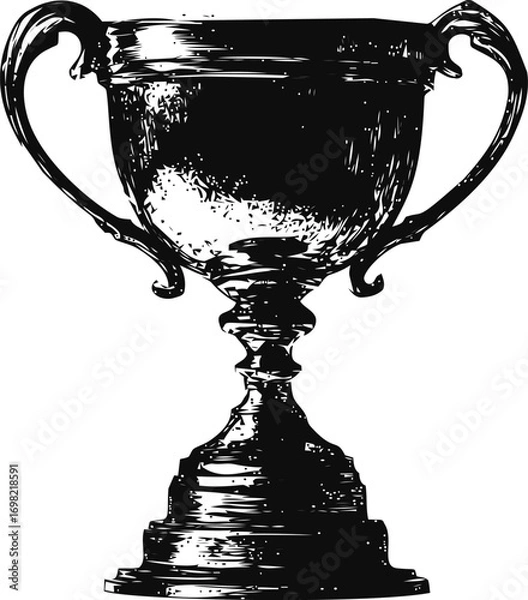 Fototapeta Trophy vector sketch hand drawn line art in isolated, vintage trophy cup black and white — stock vector
