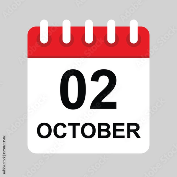 Fototapeta 2 October calendar date vector icon. 2nd day of month. mahatma gandhi jayanti. event date icon. to-do list