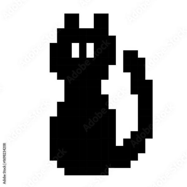 Obraz pixel art black cat silhouette isolated vector illustration retro halloween spooky kitten design 8bit digital pet icon for games witchcraft gothic festival decoration print or holiday sticker