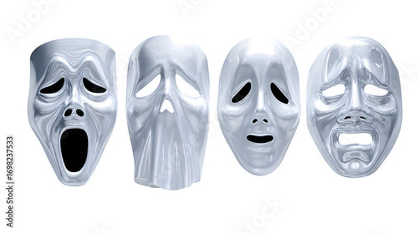 Fototapeta Set of 4 ghost face cutouts, isolated on white background
