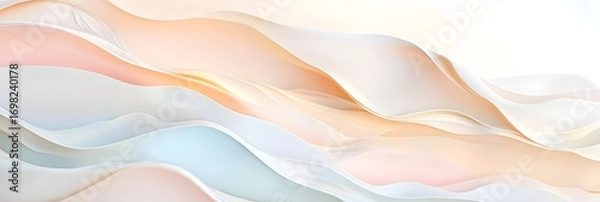 Fototapeta Abstract background with soft pastel flowing waves. Elegant fluid shapes in pink, peach and blue colors. Modern silky texture wallpaper with copy space