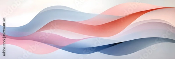 Obraz Abstract background with flowing colorful waves. Modern design with soft translucent layers in pastel blue, pink and red. Fluid art wallpaper concept