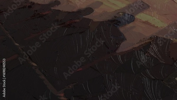 Fototapeta Close up of dark oil painting with textured brush strokes and earthy abstract tones