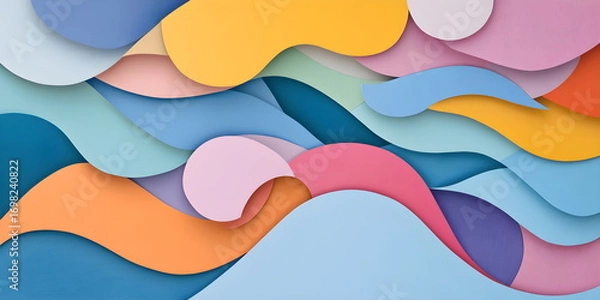 Obraz Colorful abstract background with layered paper waves. Modern 3d papercraft texture with organic shapes and fluid curves