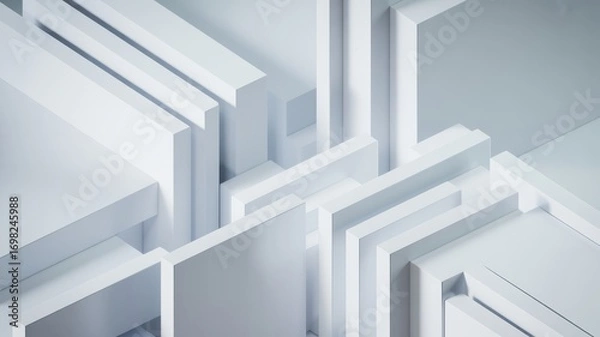 Fototapeta Abstract geometric composition of overlapping white planes and sharp angles creating a modern architectural aesthetic