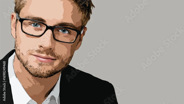 Fototapeta Stylish Man with Glasses in Suit Portrait with Clean Background for Corporate Use or Personal Branding Projects