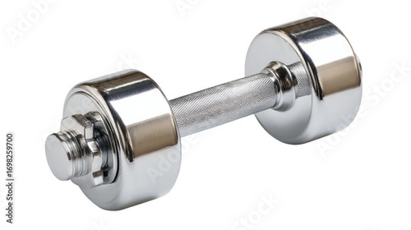 Fototapeta Studio lighting shot of polished steel dumbbell centered isolated on a Transparent background, PNG file.