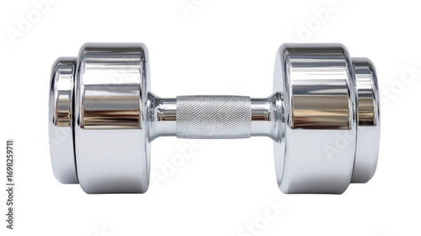 Fototapeta Studio lighting shot of polished steel dumbbell centered isolated on a Transparent background, PNG file.